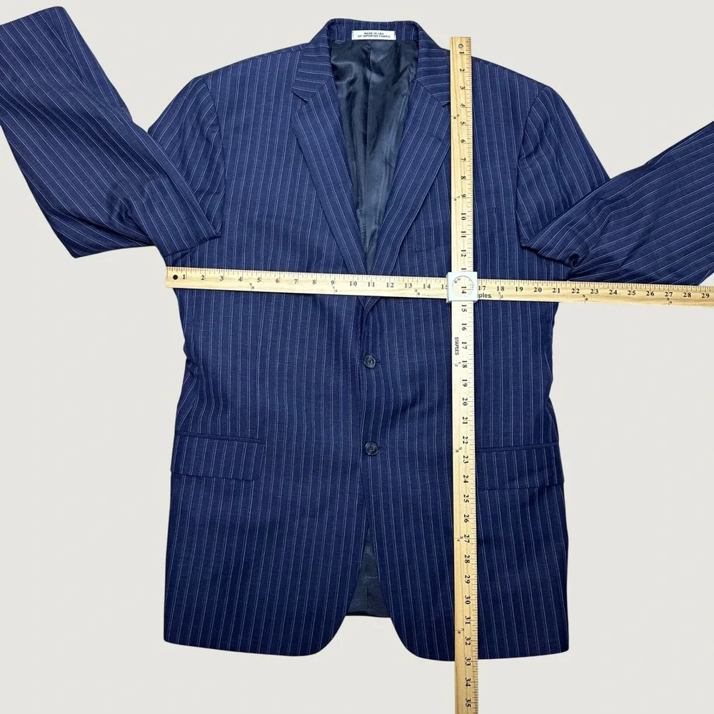 Joseph Abboud Mens 44L Navy Pinstripe Wool Linen Mohair Blazer Sport Coat USA